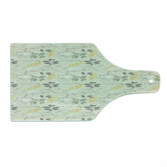 Grey and Yellow Cutting Board, Vintage Farm Life Modern Inspired Florals Bugs Image, Decorative Tempered Glass Cutting and Serving Board, Wine Bottle Shape, Charcoal Grey Marigold, by Ambesonne