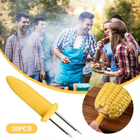 

20PCS Corn Holders - Corn on The Cob Skewers Stainless Steel Corn Fork Prong Skewers Kitchen Tool for BBQ Twin Prong Sweetcorn Holders Home Cooking Fork Kebab Skewers