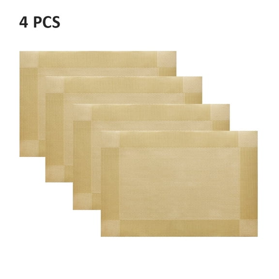 GENSIMEI Placemats Set of 4,Washable,Heat and Stain Resistant Indoor/Outdoor Place mats,Vinyl Woven Non Slip Table Mats for Restaurant Table Protection,PVC Placemats(Gold 4PCS)