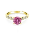 thumbnail image 2 of Gem Stone King 10K Yellow Gold Ring Round Pink Moissanite and Lab Grown Diamond (1.40 Cttw, Size 5), 2 of 4