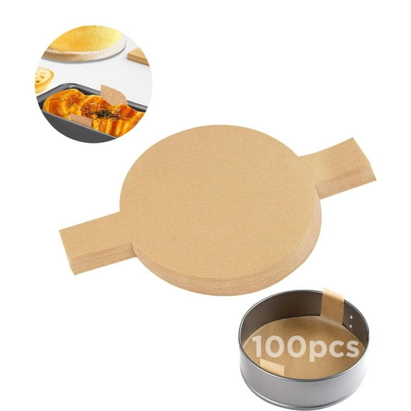 8In Baking Sheet Liners,Pack of 100 Round Parchment Paper with Handles,with Lift Tabs,Portable Precut Baking Pan Liners