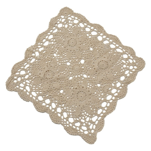 Square Table Cover Lace Cotton Table Place Mat Dining Pad Cloth Crochet Placemat Cup Mug Tablecloth Tea Coaster Handmade 40/60cm Beige