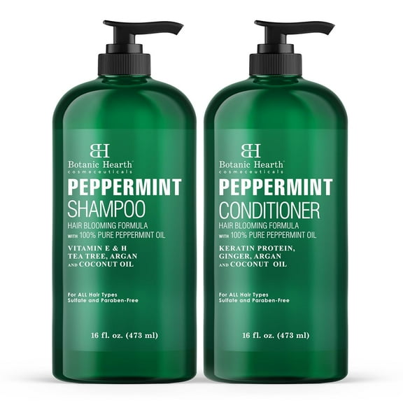 Botanic Hearth Peppermint Oil Shampoo And Conditioner Set | Hair Blooming Formula With Keratin | Fights Hair Loss & Thinning, Promotes Hair Growth|Sulfate Free For Men And Women | 16 Fl Oz X 2