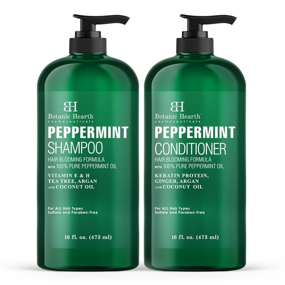 BOTANIC HEARTH Ensemble de Shampooing et Revitalisant à l'Huile de Menthe Poivrée - Formule Épanouissante pour Cheveux Clairsemés avec Kératine
