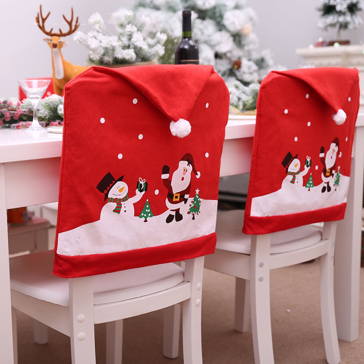 Details about   Christmas Decoration Santa Claus Chair Back Cover for Dining Room Hotel Banquet 
