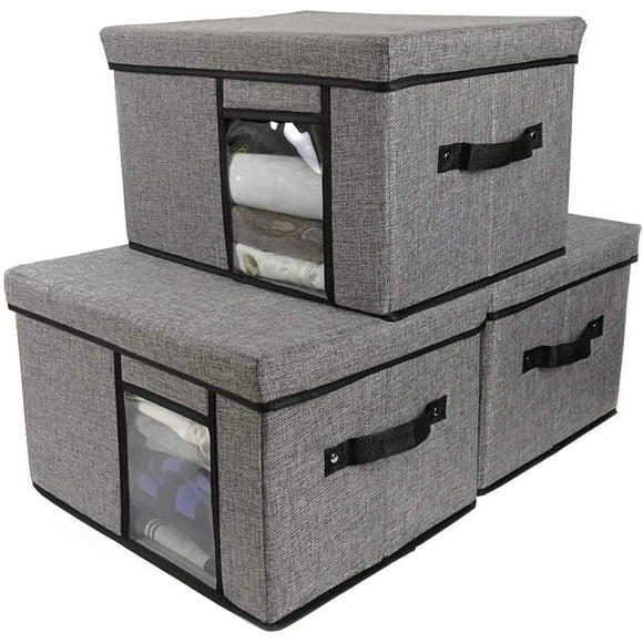 Storage Bins 3 Pack Foldable Storage Boxes with Lids Storage Baskets
