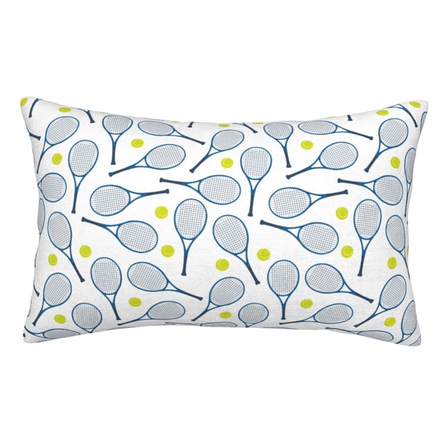 Fotbe Tennis Rackets And Balls Funda de Almohada Decorativa Estilo Occidental, Lujo en Algodón, Fundas para Almohadas King, Cojín Estampado para Decoración del Hogar-14"x20"
