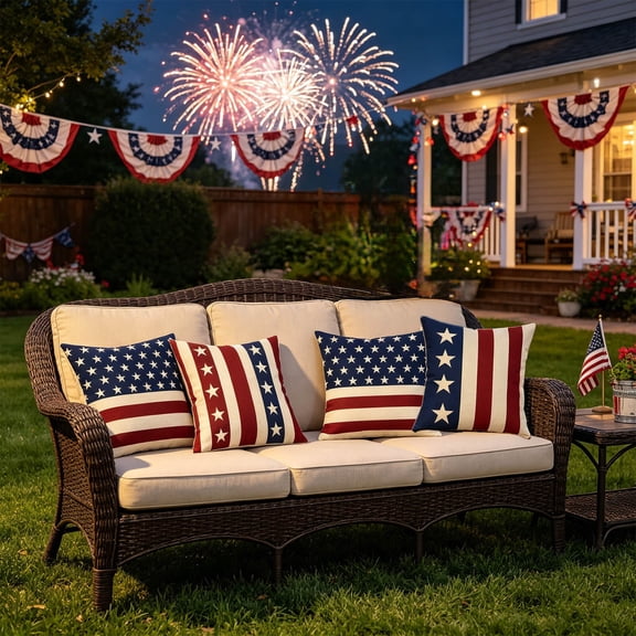 Miwamany Set of 4 Americans Flag Throw Pillow Covers, Patriotic Star Stripe Linen Cushion Cases for 4th of July Independence Day Decor, Home Sofa Living Room Car
