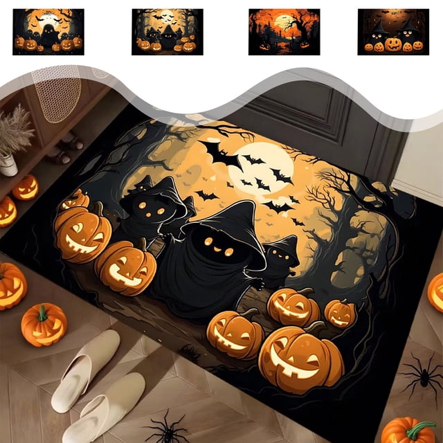 Bowayaoa Fall Pumpkin Floor Mat Halloween Thanksgiving Doormat, Non-Slip Decorative Foot Mat for Entryway, Kitchen, Bathroom, Indoor Outdoor Soft Carpet Rug