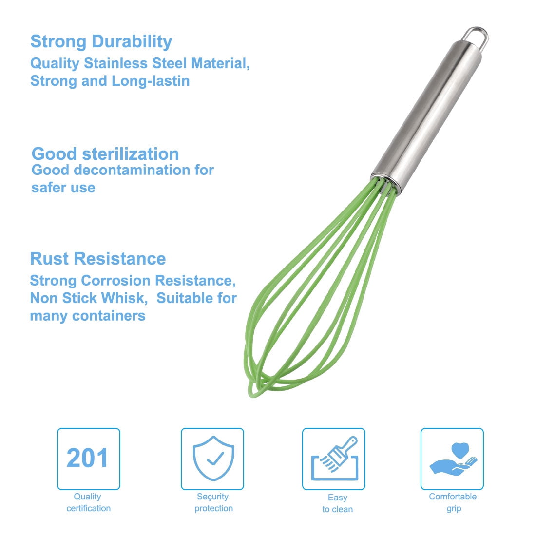 Unique Bargains Egg Whisk Silicone Mixer Kitchen Utensil Blending Stirring Green