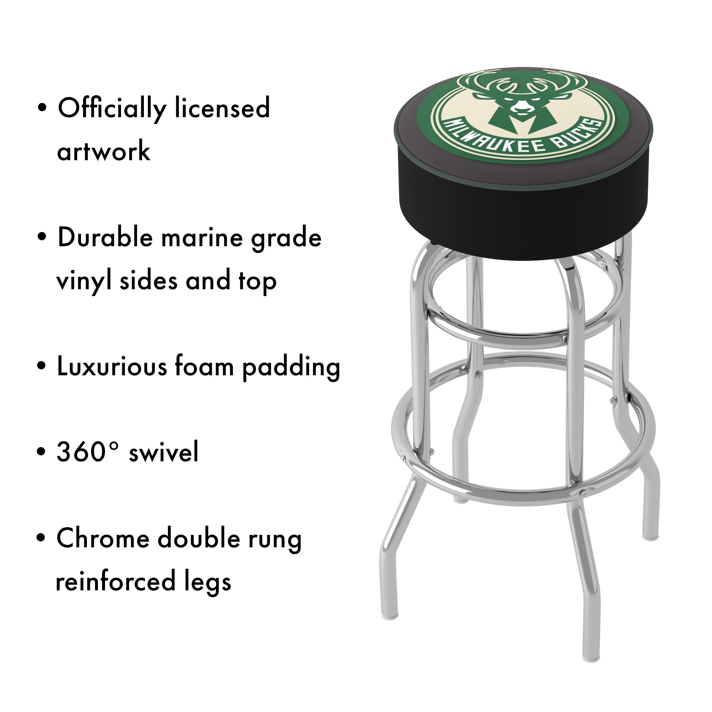 Trademark Gameroom Milwaukee Bucks Logo Bar Stool with Padded Seat