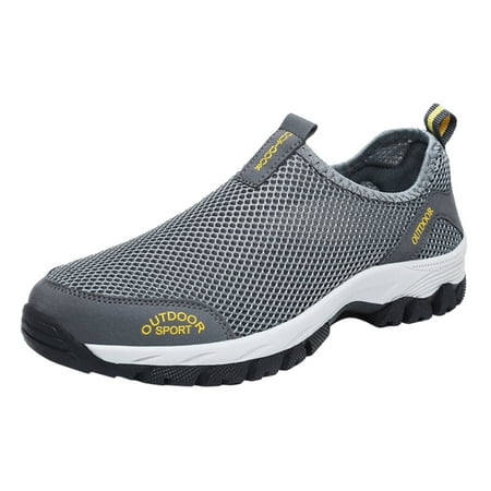 

Cathalem Fashion Spring And Summer Men Sports Shoes Flat Bottom Non Slip Outdoor Hiking Shoes Mesh Breathable Comfortable Slip On Dark Gray 43
