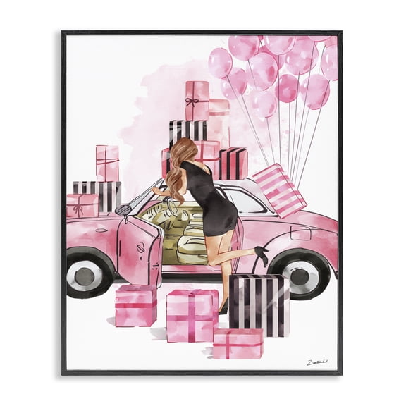 Stupell Industries Modern Pink Glam Car Gift Boxes Black Framed Giclee Art, 11 x 14, by Ziwei Li