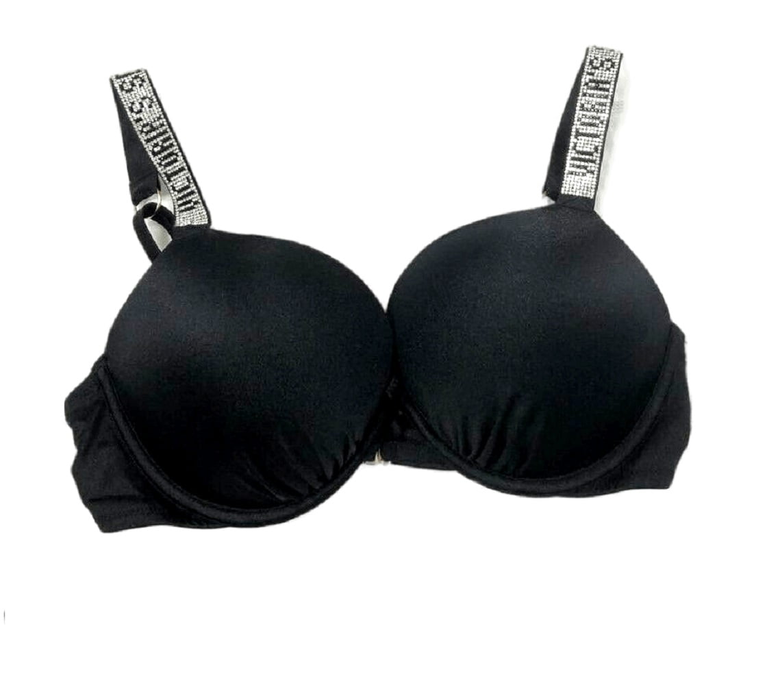 32B New Victoria's Secret Shine Strap BOMBSHELL Add 2 cups Swimsuit Black  Bikini Swim Top