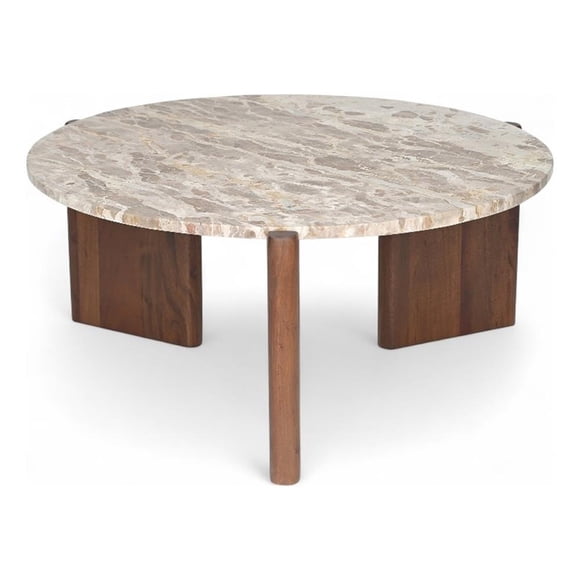 Meridian Furniture Varenna Table Basse avec Dessus en Marbre Crème et Base en Bois d'Acacia