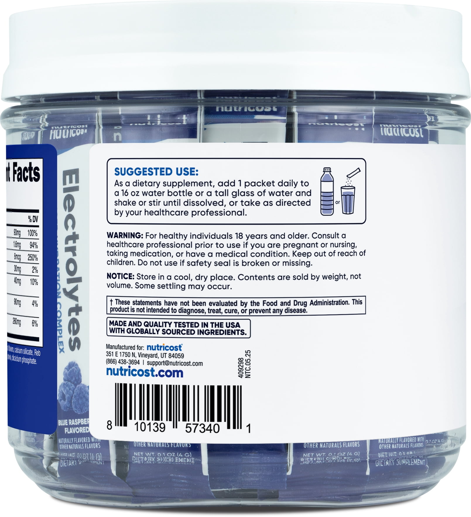 Nutricost Electrolytes Complex, Blue Raspberry Flavored, 40 Stickpacks - Advanced Hydration Complex