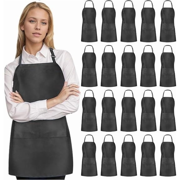2/8/20 Pack Black Aprons for Cooking, Chef Aprons for Women Men with Pockets, Aprons Bulk Adjustable for BBQ