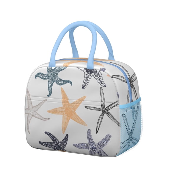 Lunch Bag Lunch Box for Women Reusable Insulated Lunch Bags,Water-Resistant Sea Shell Starfish Pattern Cooler Lunch Tote Bag, Large Capacity for Work Travel Picnic