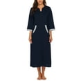 thumbnail image 4 of Avidlove Women Zipper Front Robes 3/4 Sleeve Housecoat Full Length Loungewear Dress with Pocket Long Nightgown Sleepwear Bathrobes, 4 of 6