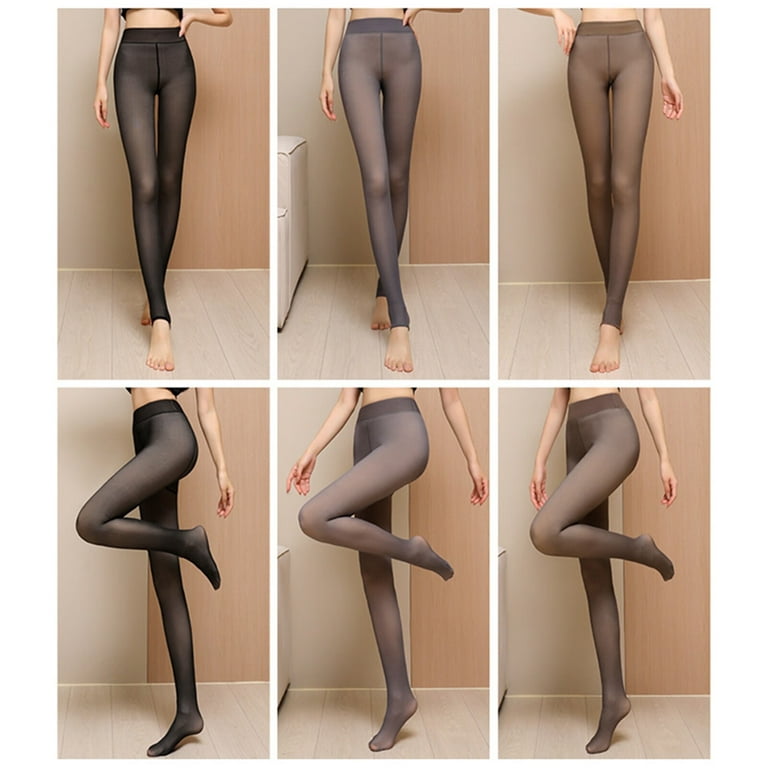 Womens Thermal Lined Translucent Pantyhose Winter Warm Fleece