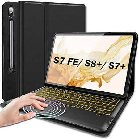 Nanhent Backlit Touchpad Keyboard Case for Samsung Galaxy Tab S8 Plus 2022 / S7 FE 2021 / S7 Plus 2020 12.4 Inch Tablet, Detachable Wireless Trackpad Keyboard & Slim PU Stand Cover with S Pen Holder