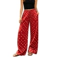 thumbnail image 2 of Endives Women's Wide Leg Pant Polka Dot Summer Satin Pants Casual Straight Leg Pants Beach Vacation Pants for Women Lounge Pant Daily Wear Leisure Red XXL, 2 of 6