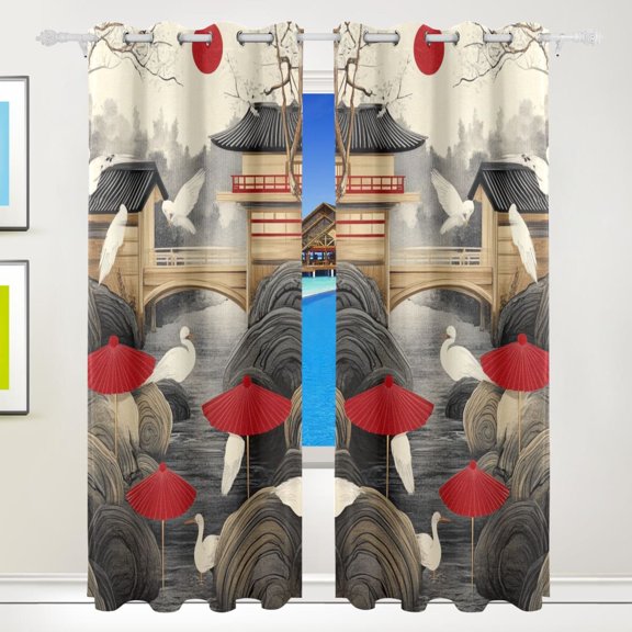 Modern Japanese Style Blackout Curtains for Living Room Bedroom 55W x 72/84L Insulated Window Drapes 2 Panels