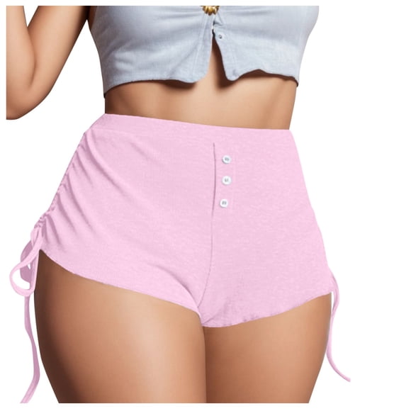 TrendOFT Womens Sweat Shorts Summer Fashion Drawstring Sexy Side Strap Soild Color Lounge Shorts Women Athletic Shorts Pink M
