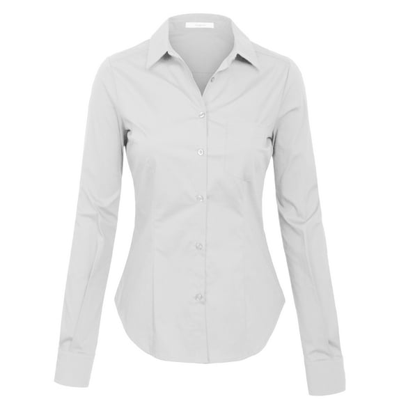 KOGMO Womens Long Sleeve Button Down Shirts Office Work Blouse with Pocket (S-3X)