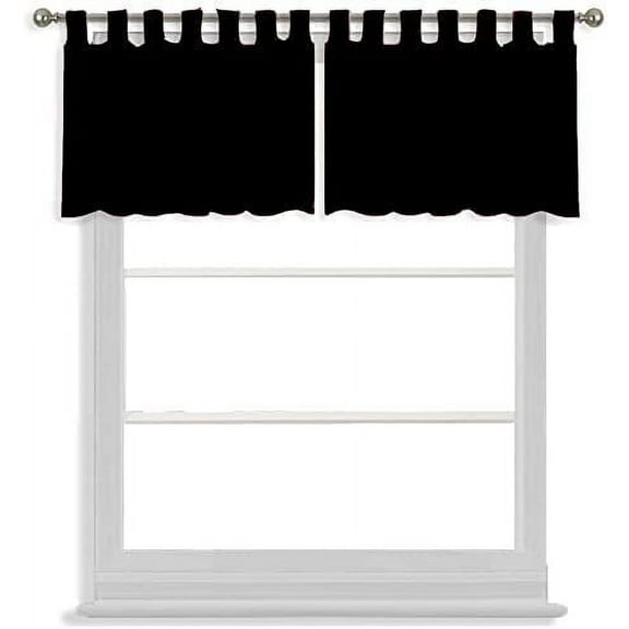 Tab Top Blackout Valance Curtains Panel Drapes Black 32 Wide by 24 Long - 1 Panel