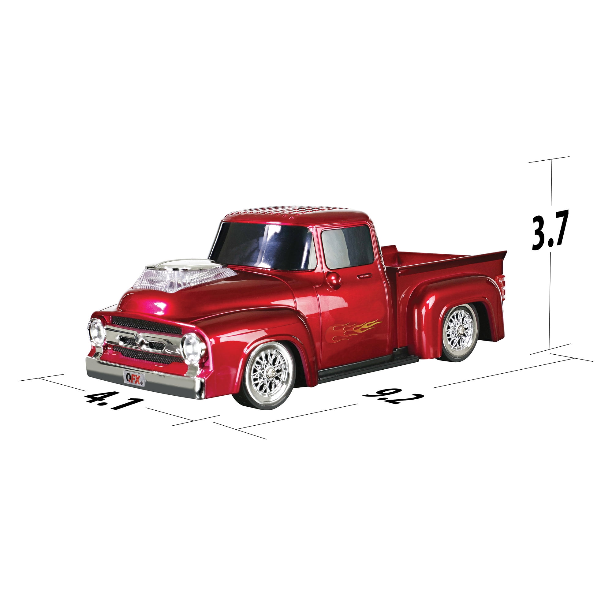 QFX BT-1956 RETRO TRUCK DUAL 2” BLUETOOTH SPEAKER WITH BASS RADIATOR AND ON-THE-GO LED LIGHTS (Red)