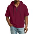 thumbnail image 6 of Hogleaql Mens Short Sleeve Hoodies 1/4 Zipper Athletic Tee Shirts Fashion Loose Fit Drawstring Hooded Sweatshirt Pullover Wine M, 6 of 9