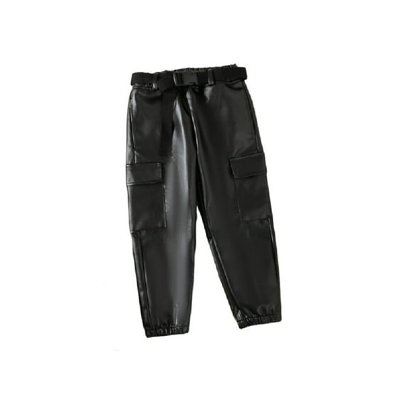 XBASW Kids Baby Girls Faux Leather Pants Straight Wide Leg Trousers with Pockets Toddler Spring Autumn PU Leather Pants 2-7T