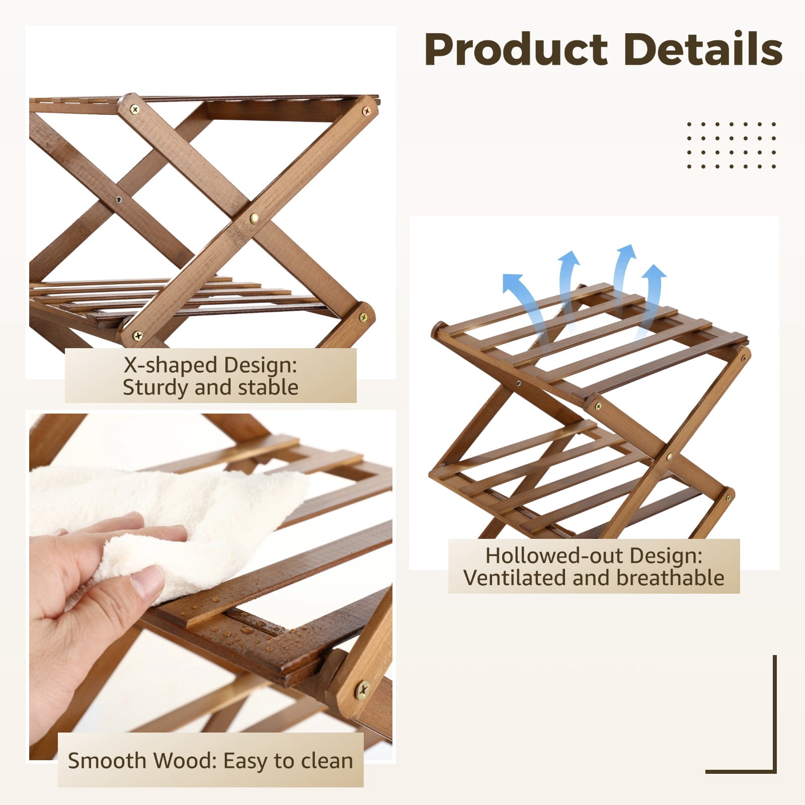 4-Tier Vertical Foldable Shoe Rack, Space-Saving Wood Rack Organizer, No Installation Required, Narrow Design for Entryway, Closet, and Living Room, 21 x 9.5 x 9.5 in Brown
