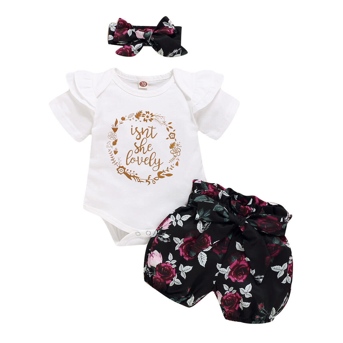 Baby Girls Sleepsuit Hat All in One 2 Piece Set Clothes Outfit Flowers Cutie Pie 