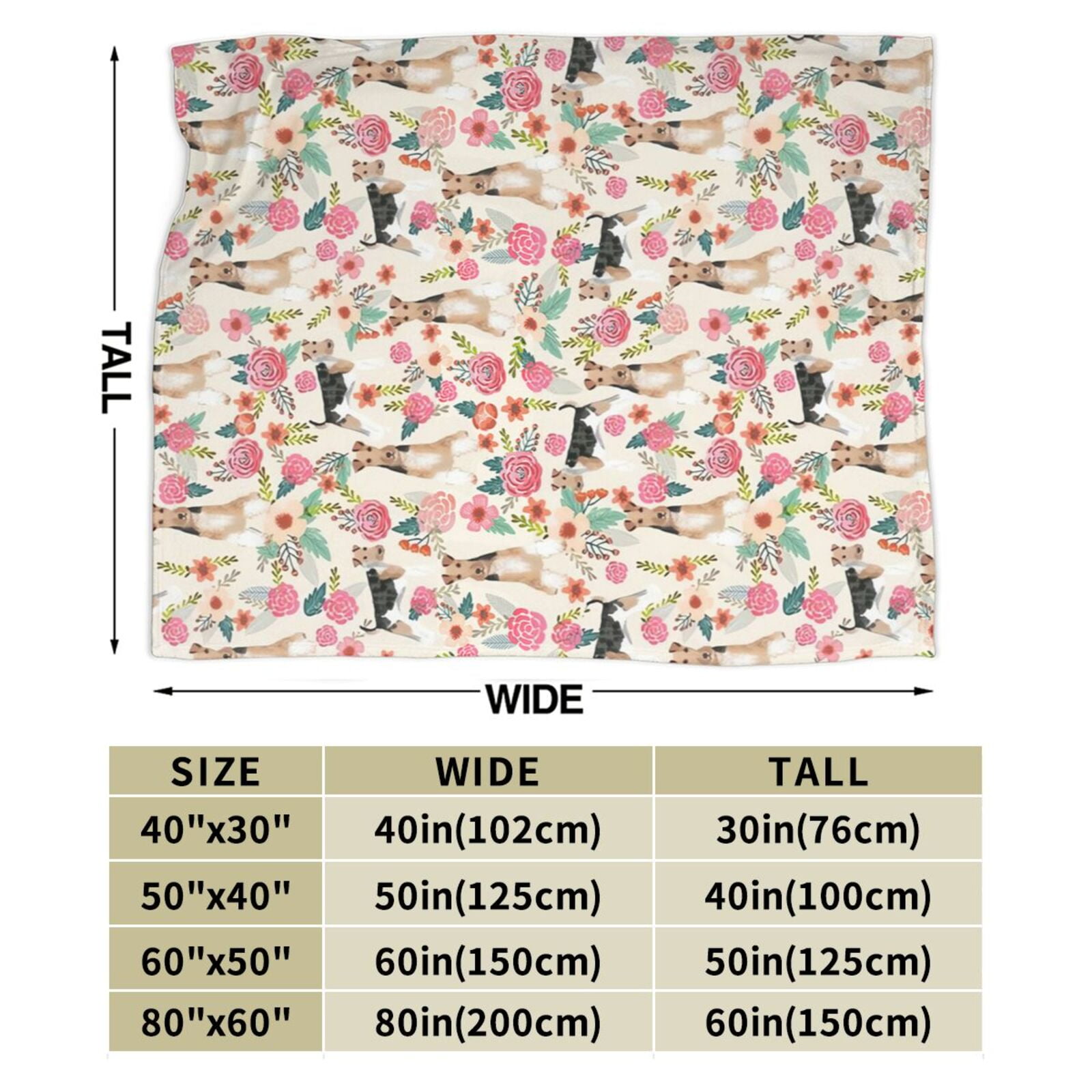 Wijzvio Wire Fox Terrier Dogs Lovers Flower Floral Throw Blanket Soft Fuzzy Fleece Blanket For Couch Bed Living Room Decoration 60"X50"