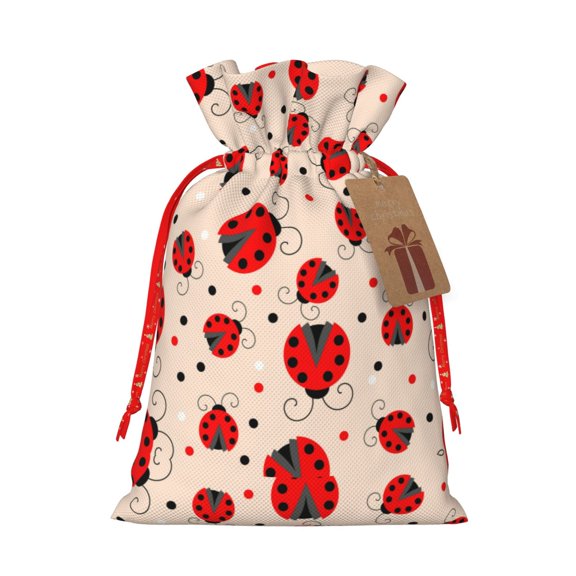 Naloa Red Ladybug Drawstring Christmas Bags, 3D Xmas Gift Bags, Christmas Wrapping Bags, Xmas Goodie Bags, Treat Pouch Bags, Party Favor Bags-Medium