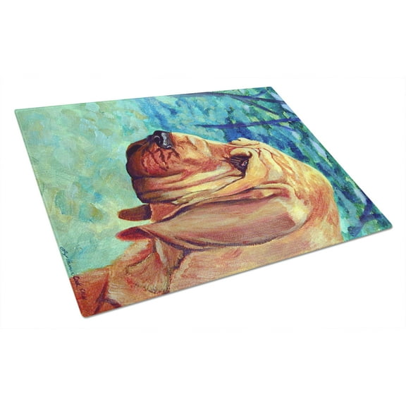 Caroline's Treasures Bloodhound Thoughtful Glass Cutting Board Large
