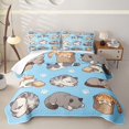 thumbnail image 2 of Manfei Cartoon Cat Bed Spread Queen, Sleeping Animal Queen Coverlet Set, Light Blue, 3-Piece, 1 Quilt and 2 Pillowcases, 2 of 7