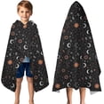thumbnail image 3 of Black Zodiac Sun Moon Star Pattern Hooded Bath Towel，50"x30" for Ages 3 To 12 Kids, Quick Dry Lightweight Soft Microfiber Hood Beach Towel Cover Up for Kids, 3 of 7