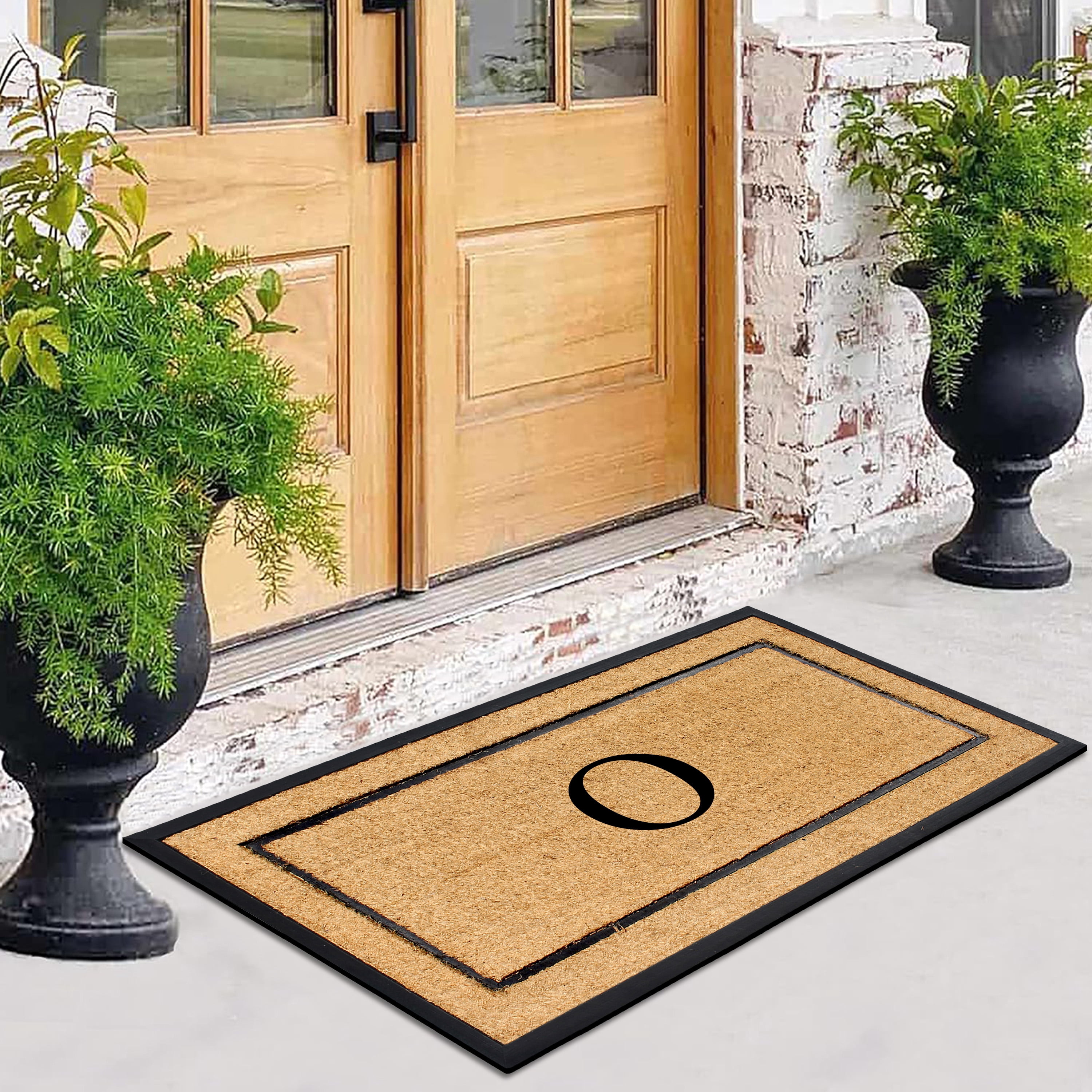 A1HC Natural Coir Monogrammed Doormat, Heavy-Duty Thin Profile Front Door Mat - 30"x60"