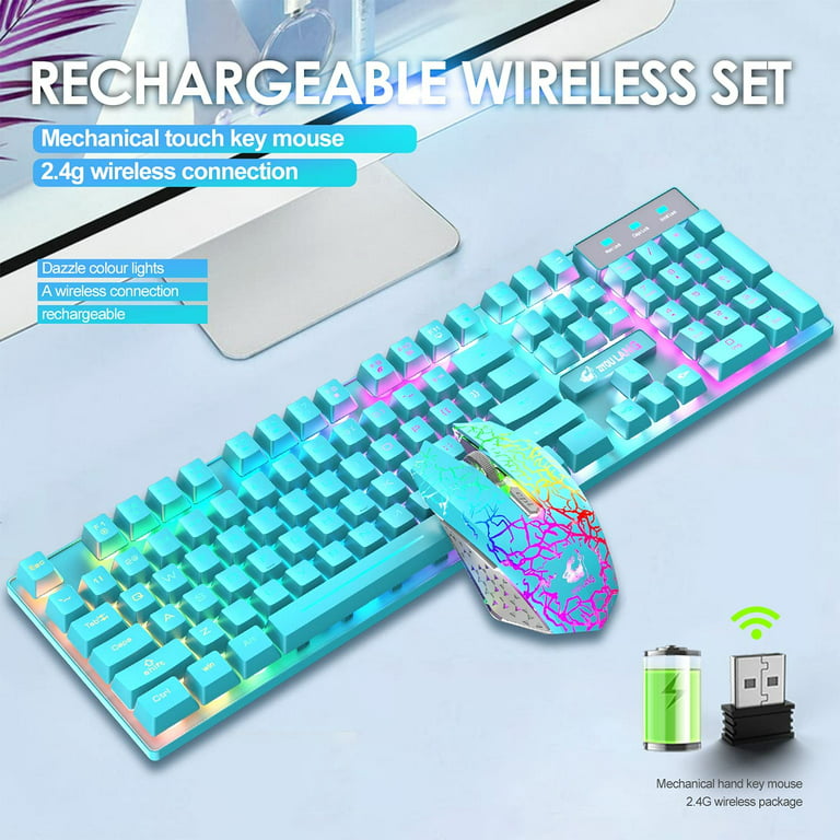 Rainbow Backlit Wireless Gaming Keyboard and Mouse Set