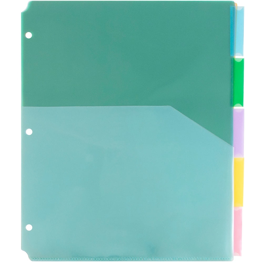 JAM Paper and Envelope Plastic Index 5, Tab Dividers with Pockets, 1 Per Pack, Multi-Color, 9.75' x 11.5'