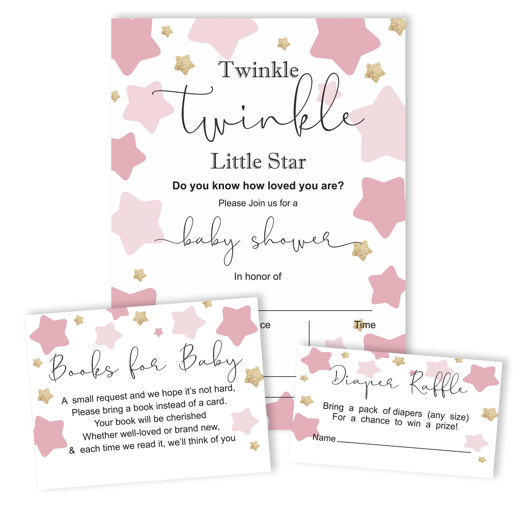 Inkdotpot Set Of 30Gender Reveal Baby Shower Invitations-Diaper Raffle Tickets And Baby Shower Book Request Cards Twinkle Twinkle Little Star Invites Its A Boy Its A Girl