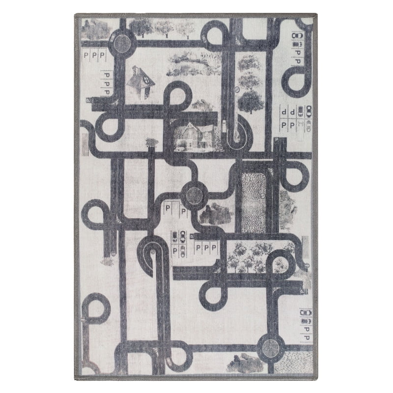 Superior Country Road Non-Slip Washable Indoor Play Rug, 2' x 3', Ivory