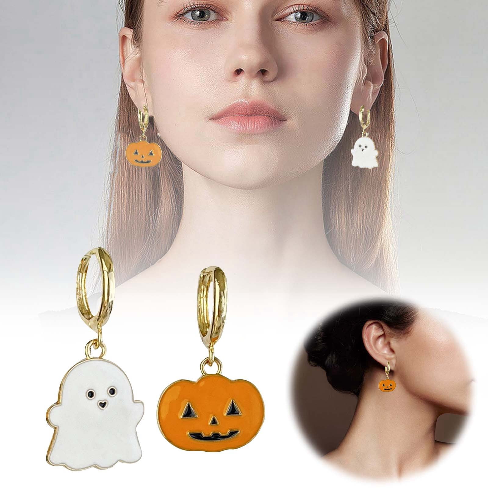 Halloween Ghost & Pumpkin Dangle Earrings For Women - Cute 3D Ghost Earrings, Spooky Costume Jewelry Gift