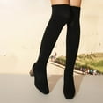 thumbnail image 3 of XUNKUSGA Women's Knee High Boots Solid Color Suede Round Toe Low Block Heel Thigh High Boots Fashion Casual Winter Tall Boots for Wedding/Birthday Party/Date Dress 5.5-9 Black, 3 of 8