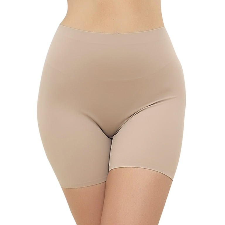 QRIC Nude Slip Shorts for Women Under Dress Seamless Anti-chafing Slips  Safety Pants Belly Smooth Ice Silk Boyshort (S-XL)