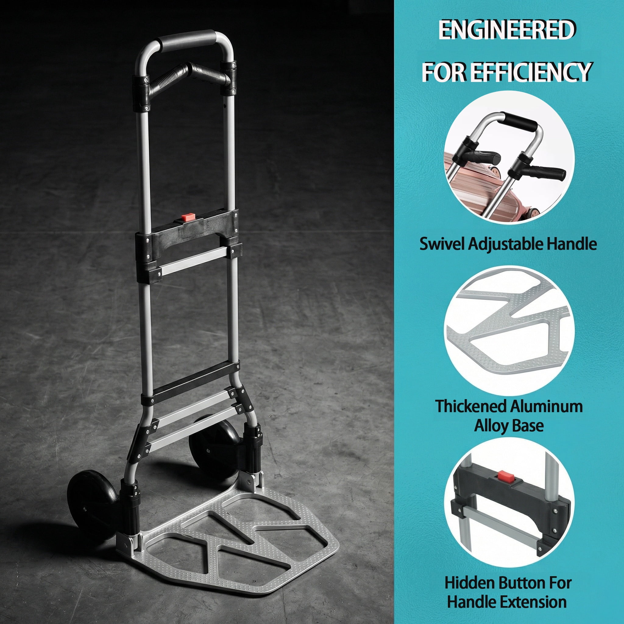 Takira 400LB Capacity Folding Hand Truck, Portable Aluminum 2-Wheel Dolly with Rotatable Handle.