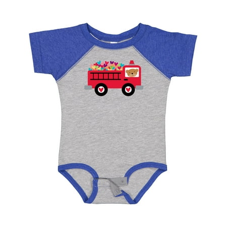 

Inktastic Valentine Fire Truck Heart Bear Gift Baby Boy or Baby Girl Bodysuit